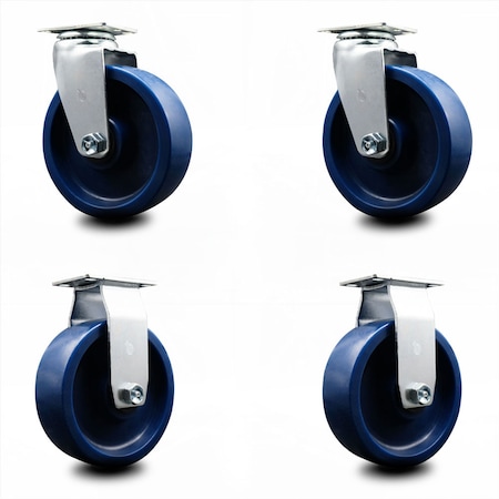 Service Caster 6 Inch Solid Polyurethane Caster Set with Roller Bearings 2 Swivel 2 Rigid SCC-20S620-SPUR-2-R-2